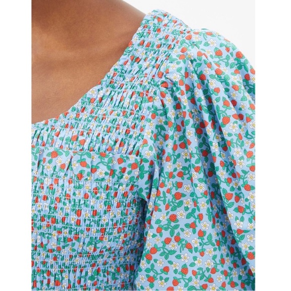 (Sold) SEA Liberty Strawberry Floral Puff Sleeve Smocked Tie Back Tiered Ruffle - Picture 11 of 13